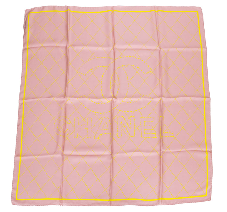 Chanel new pink and yellow quilted scarf