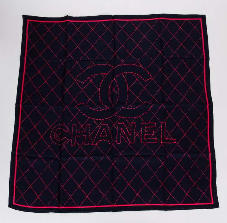 Chanel new blue with pink quilted scarf