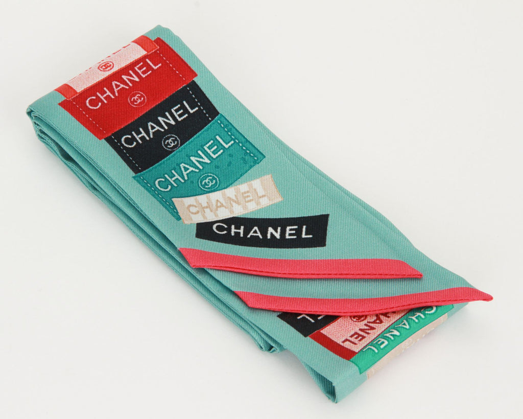 Chanel New Aqua Silk Labels Twilly