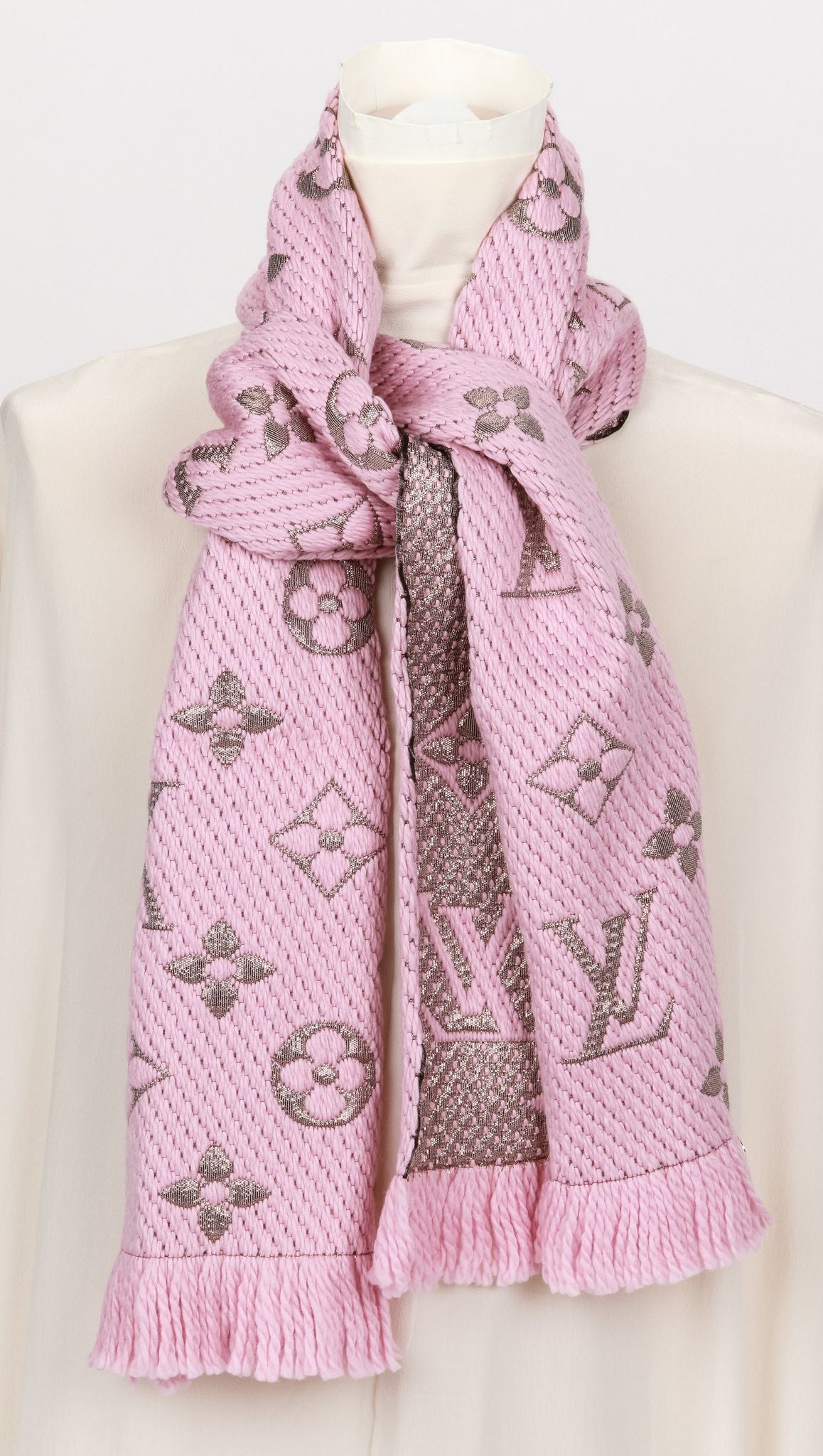 Louis Vuitton Beige Wool & Silk Logomania Shine Scarf