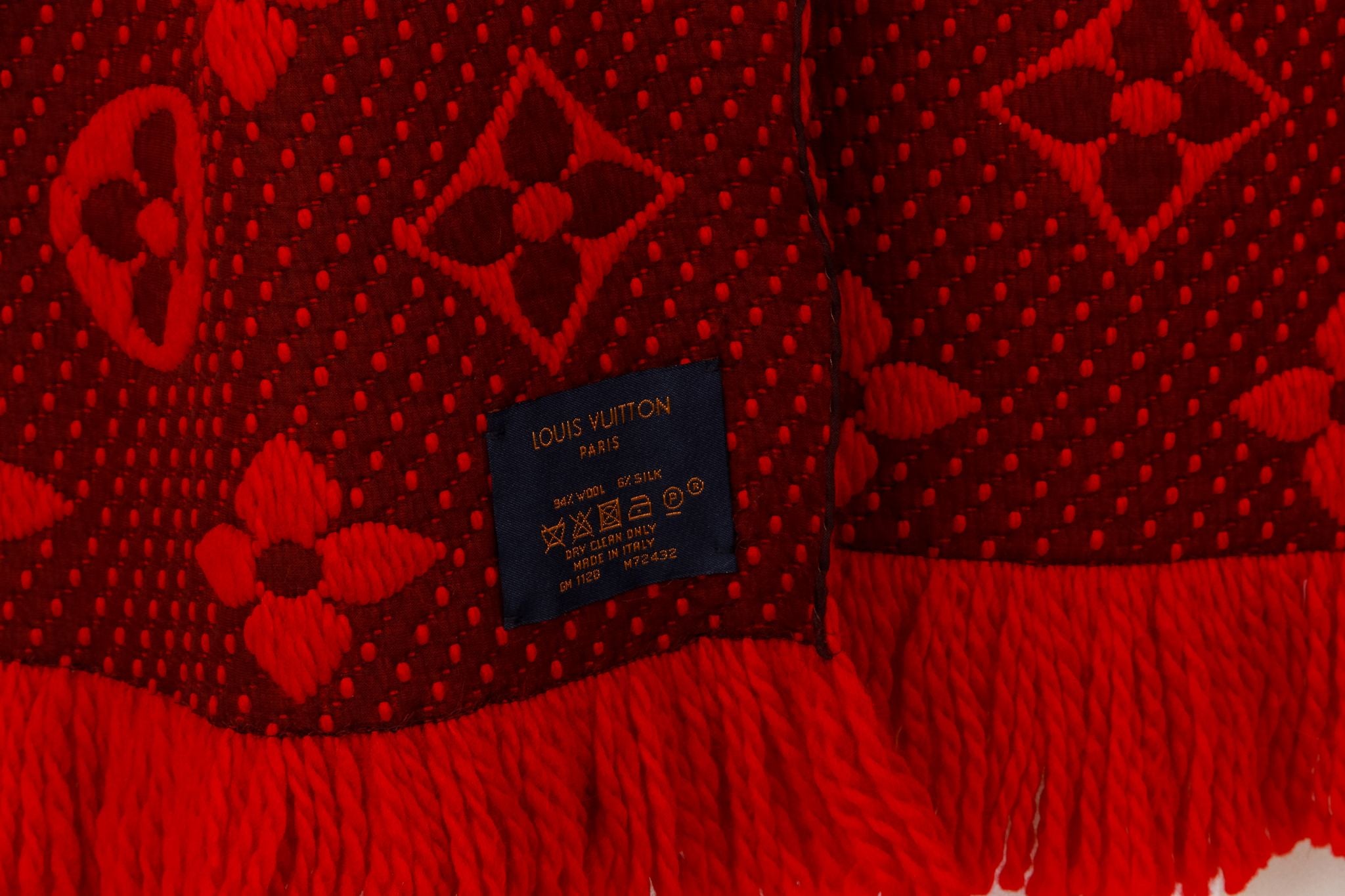 Louis Vuitton Red Wool/Silk Logomania Scarf