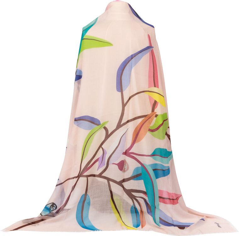 Chanel pink and Multicolor Leaves shawl