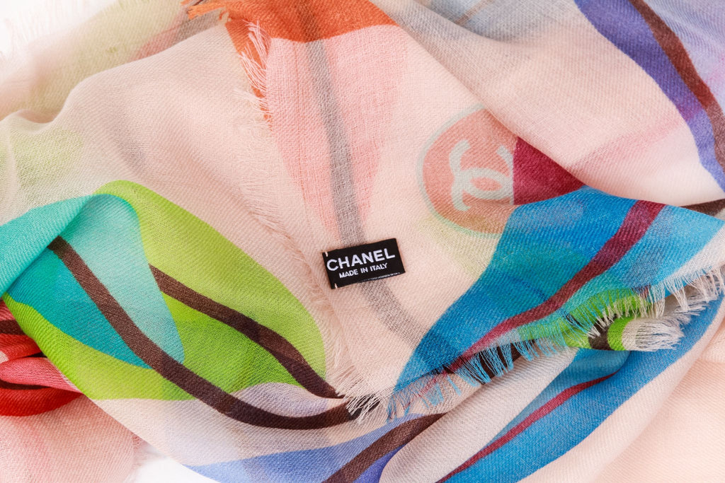 Chanel pink and Multicolor Leaves shawl