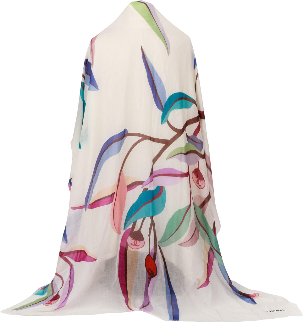 Chanel white and Multicolor Leaves shawl