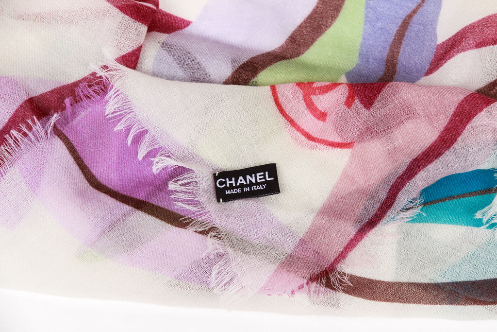 Chanel white and Multicolor Leaves shawl