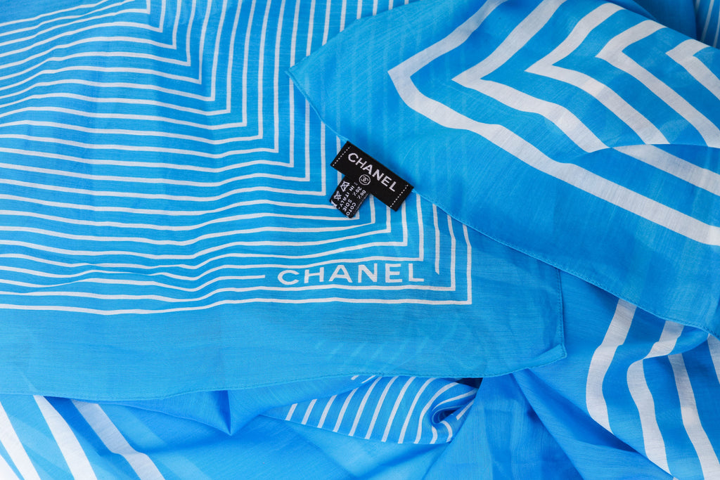 Chanel new turquoise white stripe shawl