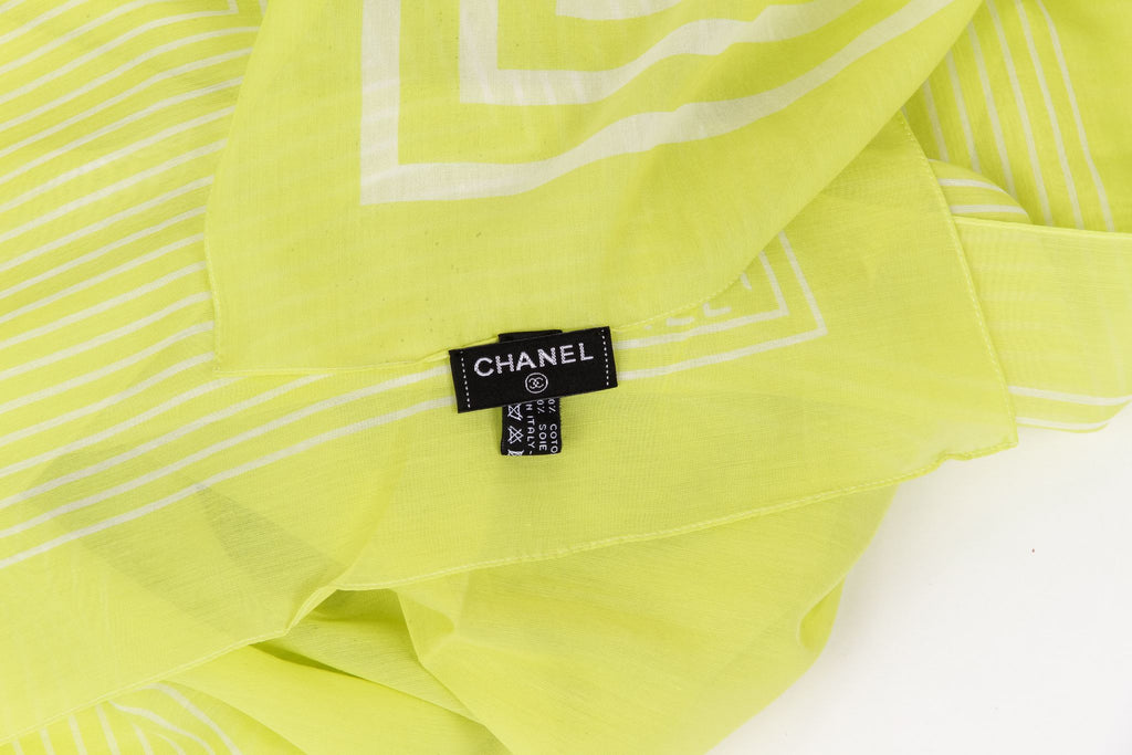 Chanel new chartreuse white stripe shawl