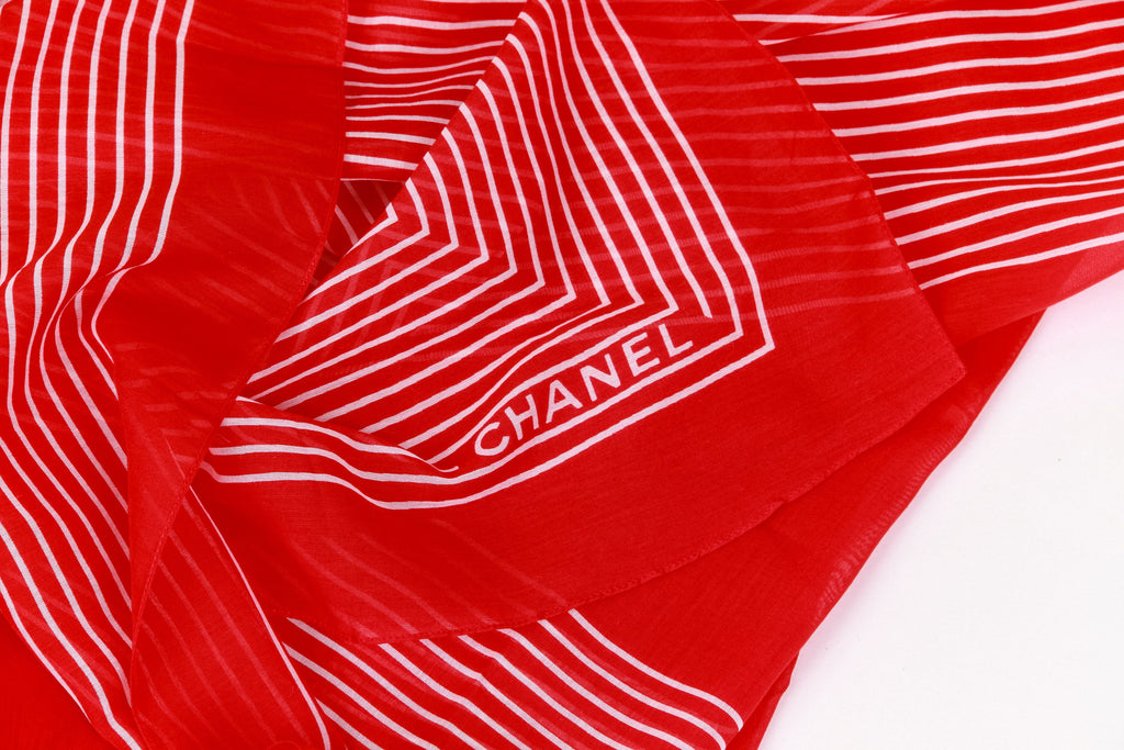 Chanel new red and white striped shawl