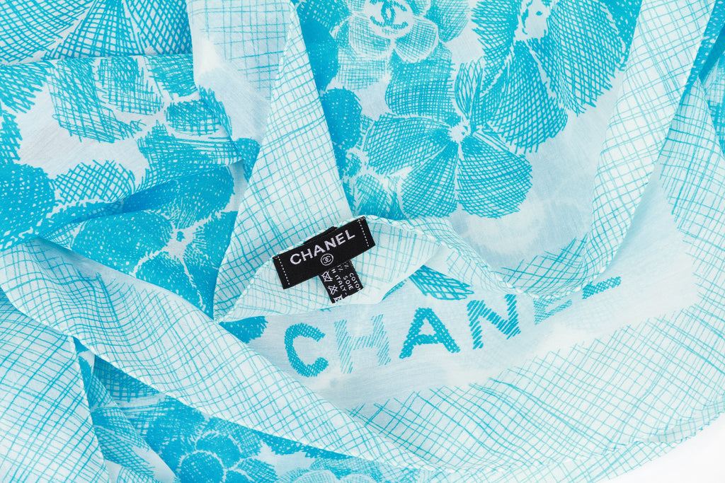 Chanel new turquoise cotton silk shawl