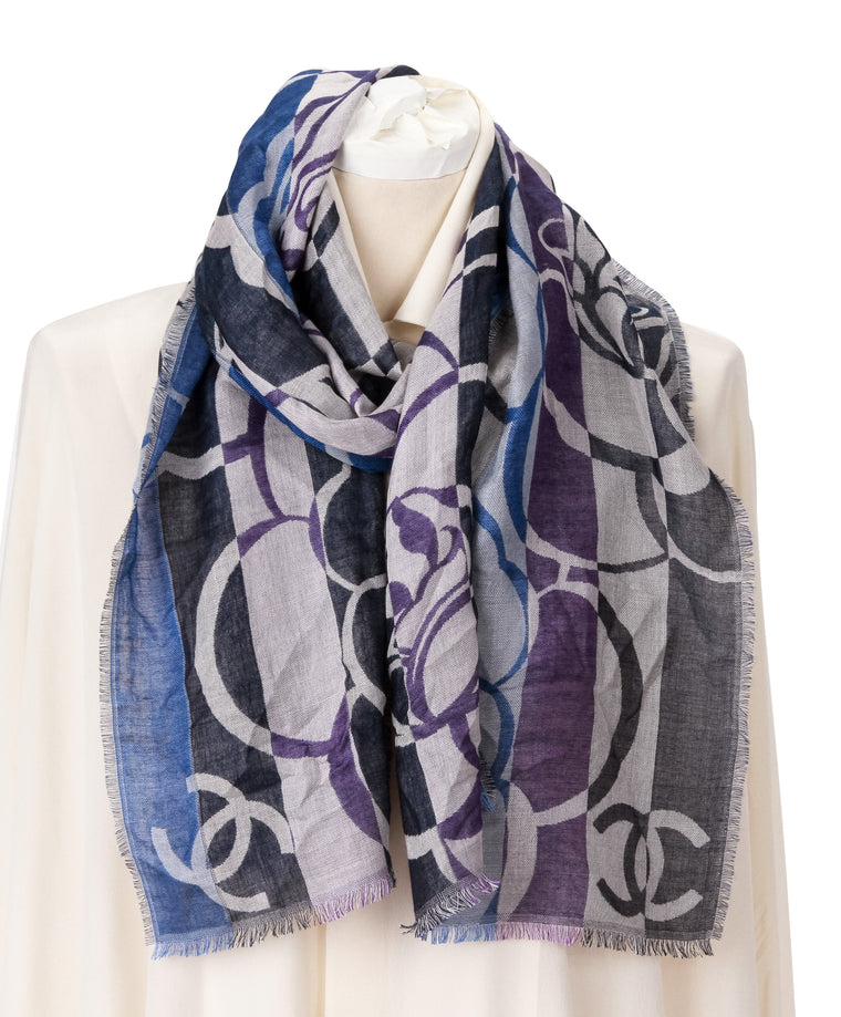 Chanel Floral stripe cashmere silk scarf