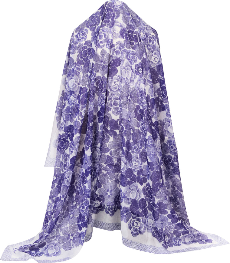Chanel new XL purple cotton silk shawl