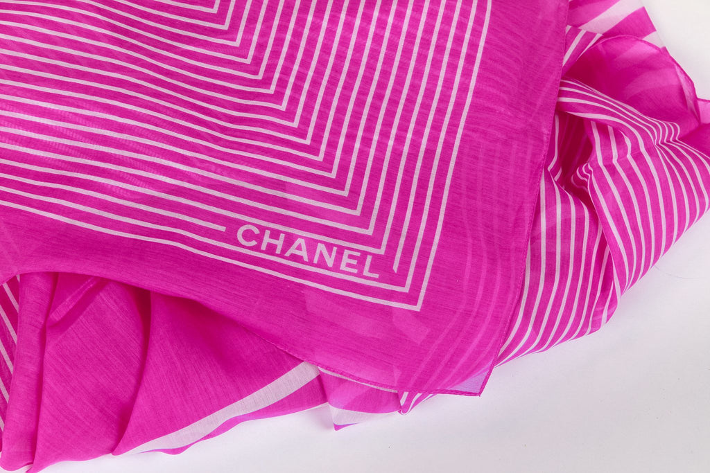 Chanel new fuchsia white stripe shawl