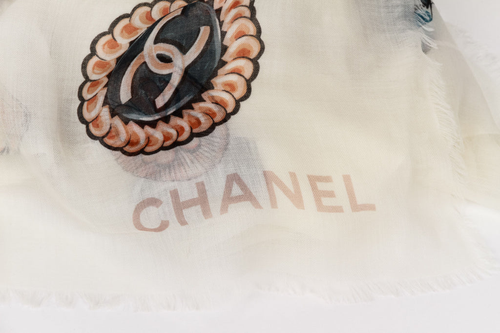 Chanel White Cashmere Gripoix XL Shawl