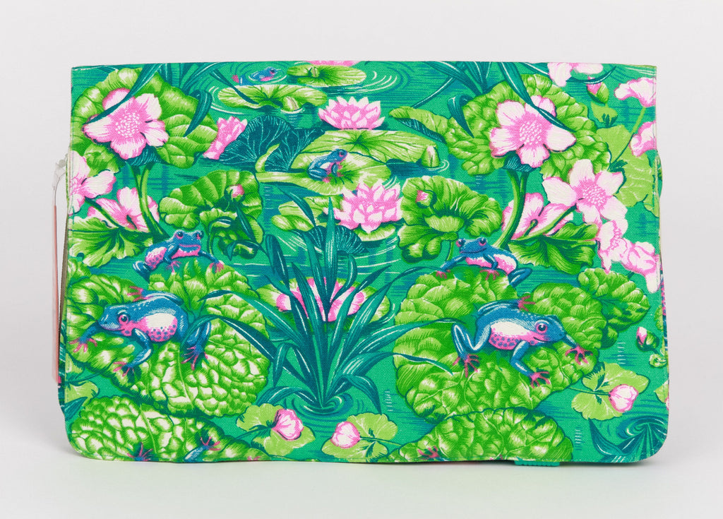 Hermes Vintage Frogs Toile Green Clutch