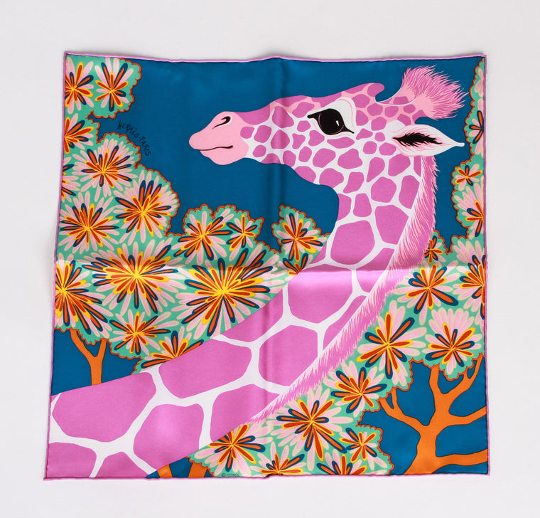Hermès Pink Silk Giraffe Gavroche Scarf