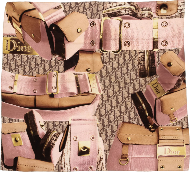 Dior monogram purses scarf pink & beige