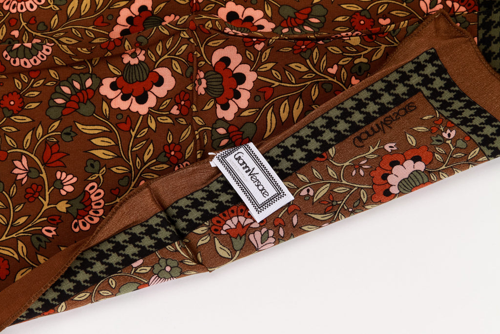 Versace mini brown flowers silk scarf