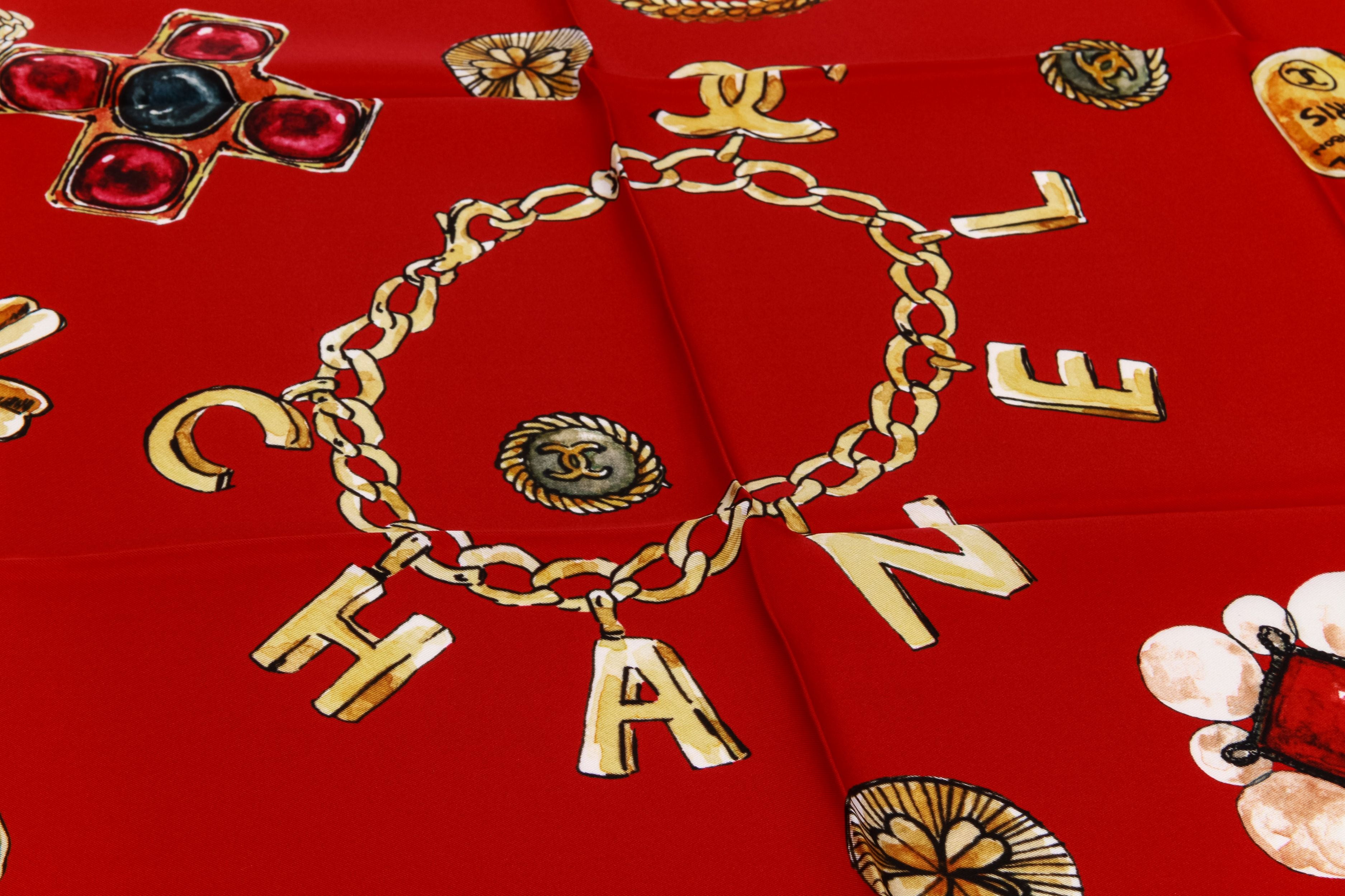 Vintage Chanel Red Chain Scarf - Red