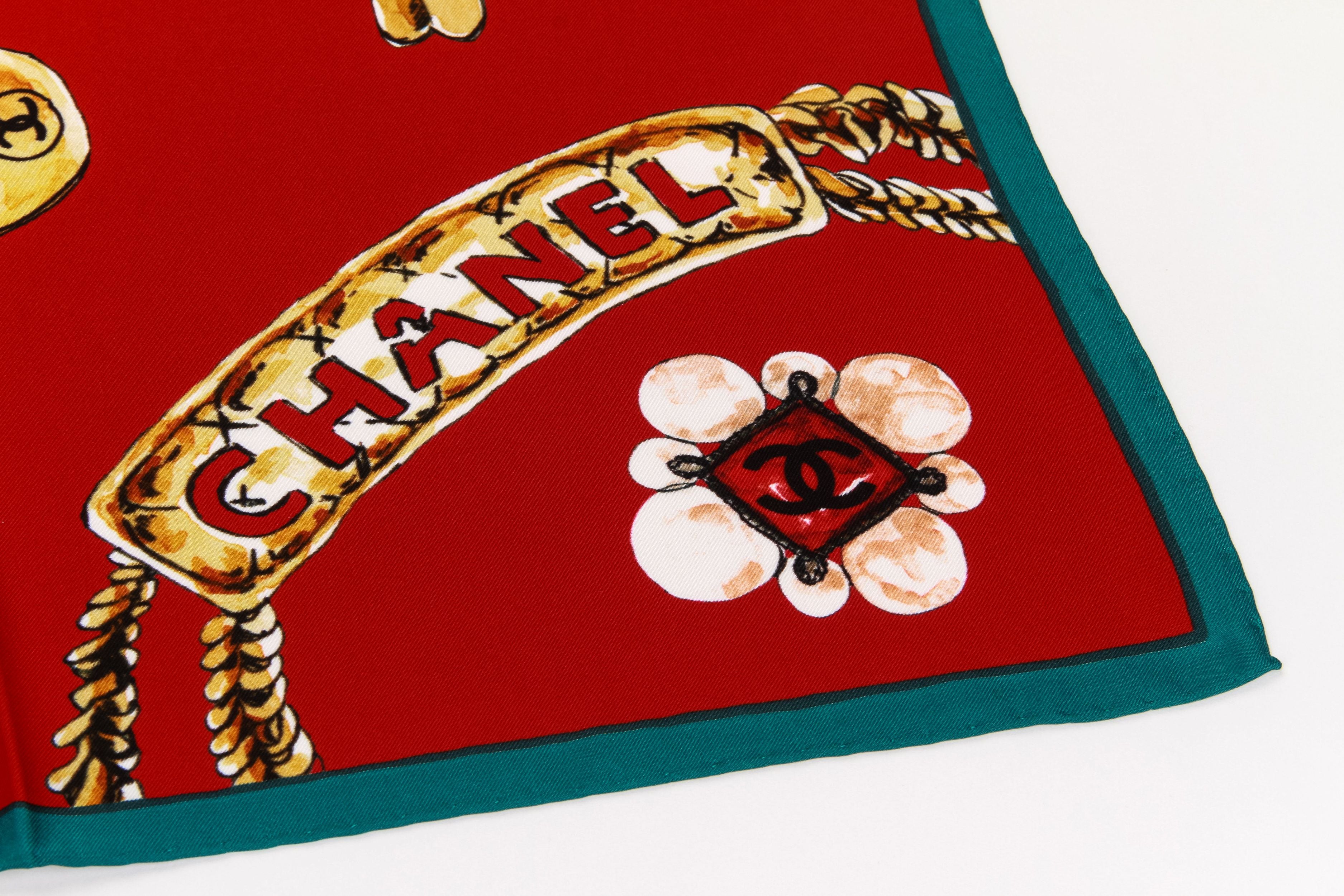 Chanel New 70s Jewelry Red Silk Scarf - Vintage Lux