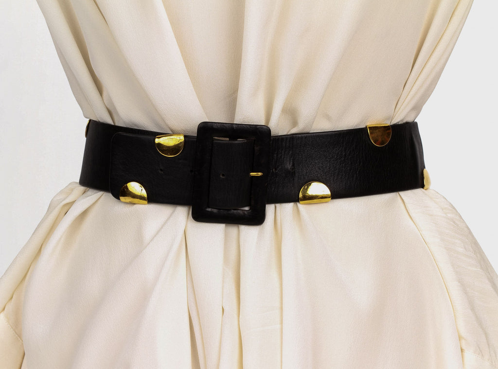 Chanel black leather belt spring 1993