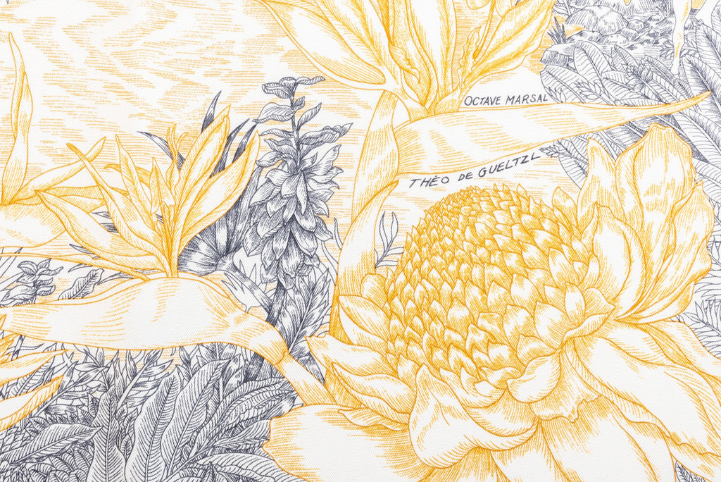 Hermès Grey Tropical Garden Silk Scarf