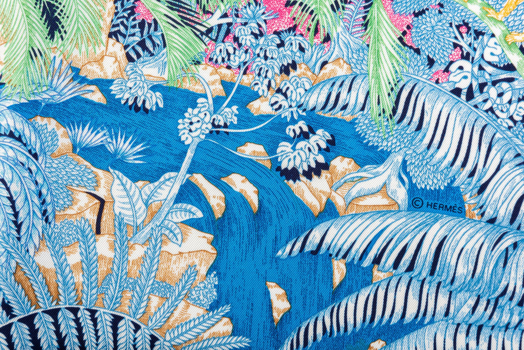 Hermès Blue Tropical Garden Silk Scarf