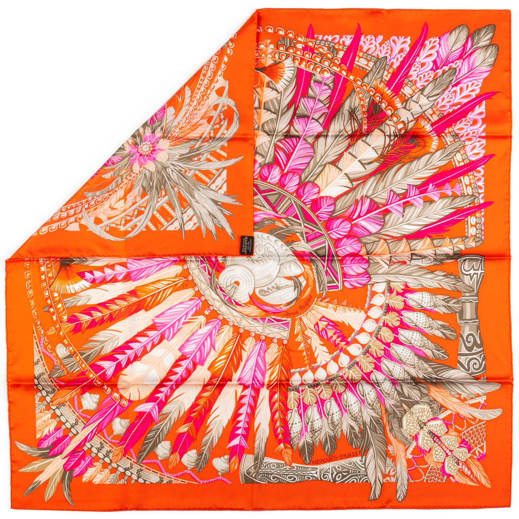 Hermès Orange Danse Pacifique Silk Scarf