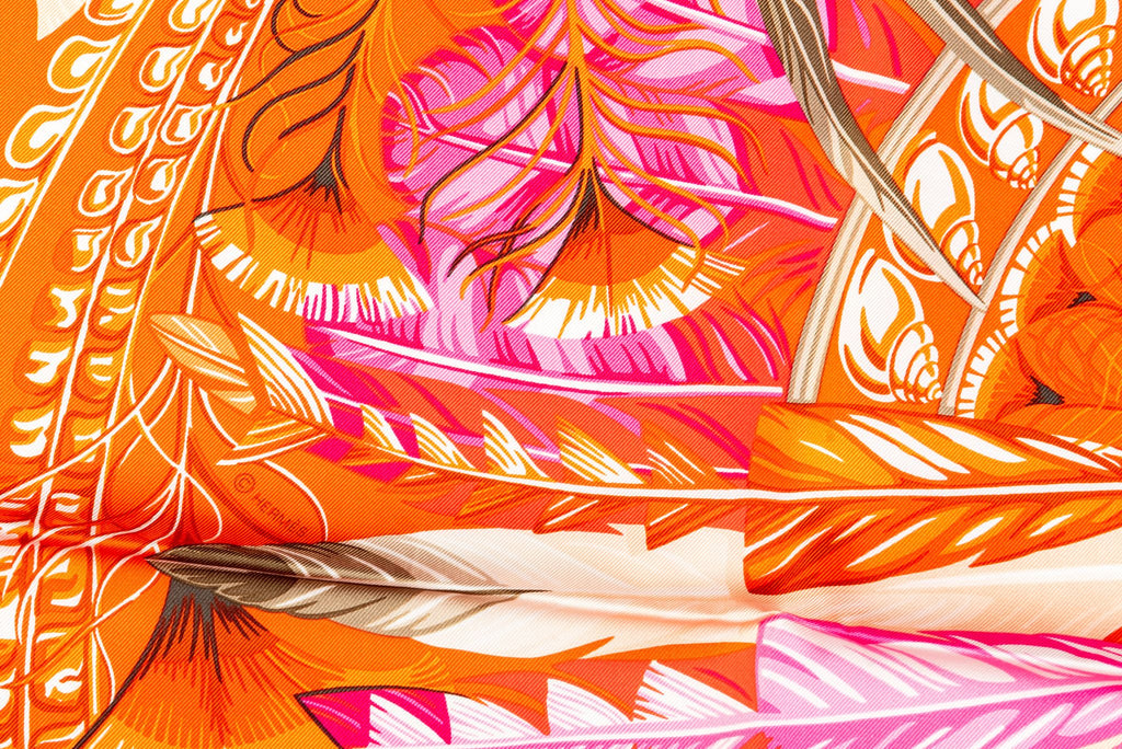 Hermès Orange Danse Pacifique Silk Scarf