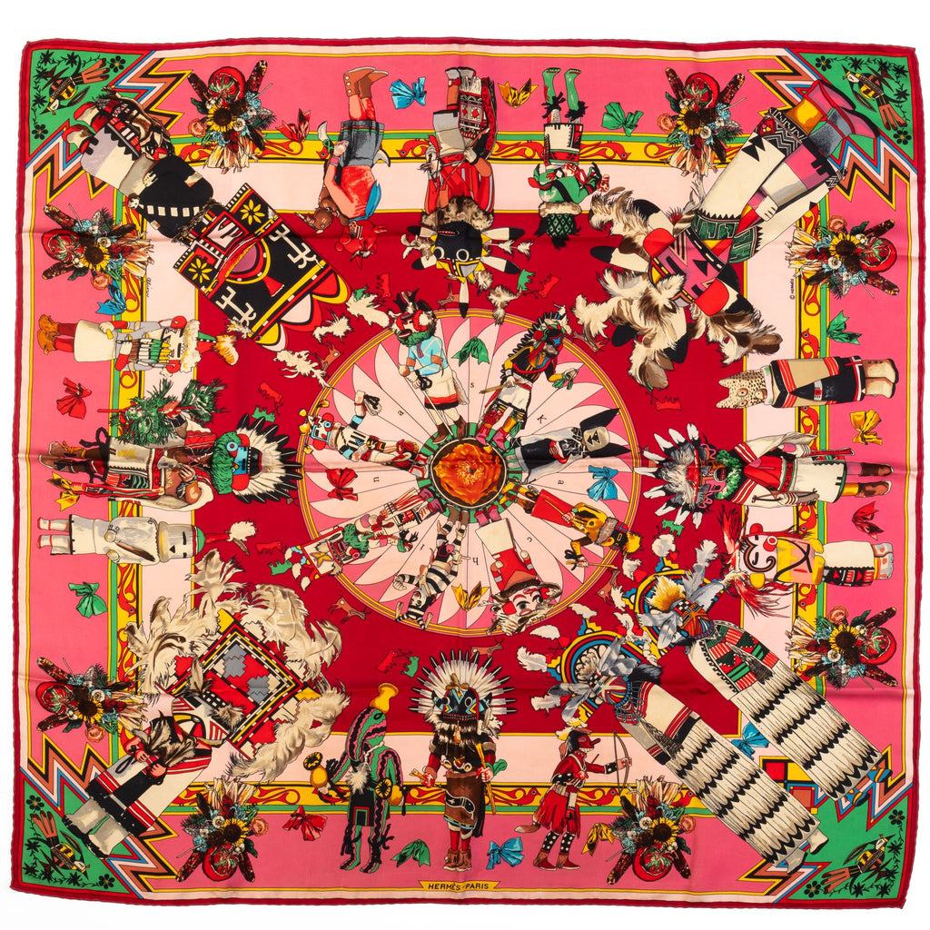 Hermès Pink Silk Kachinas Scarf Oliver