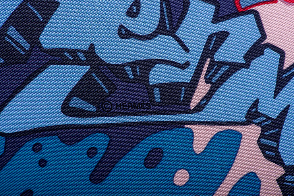Hermes NIB Blue Graffiti Silk Gavroche