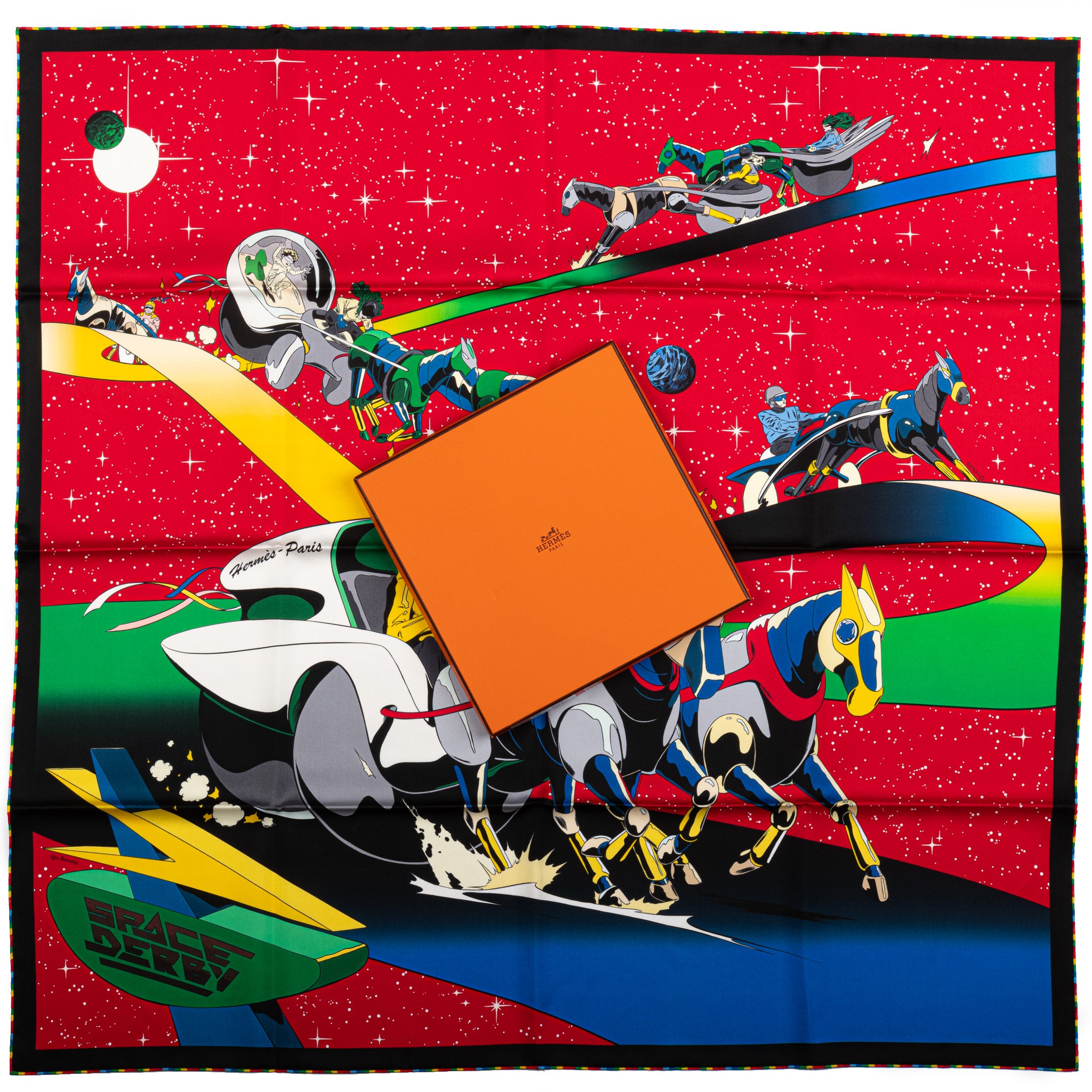 Hermes New Space Derby Silk Scarf Red - Vintage Lux Hermes New Space Derby Silk Scarf Red - Vintage Lux