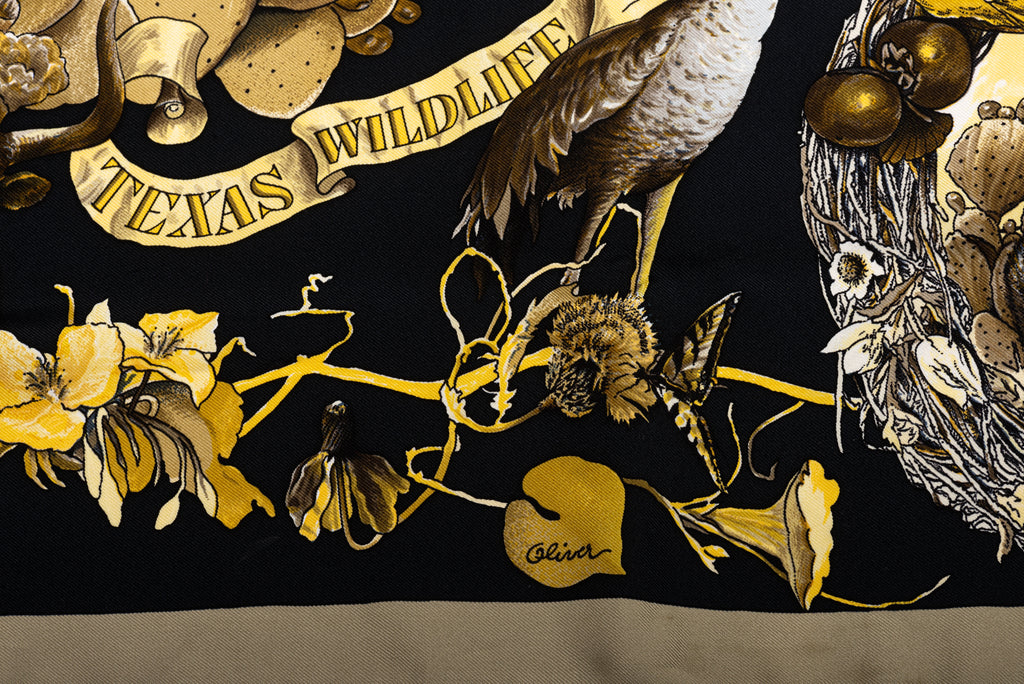 Hermès Black Texas Wildlife Silk Scarf