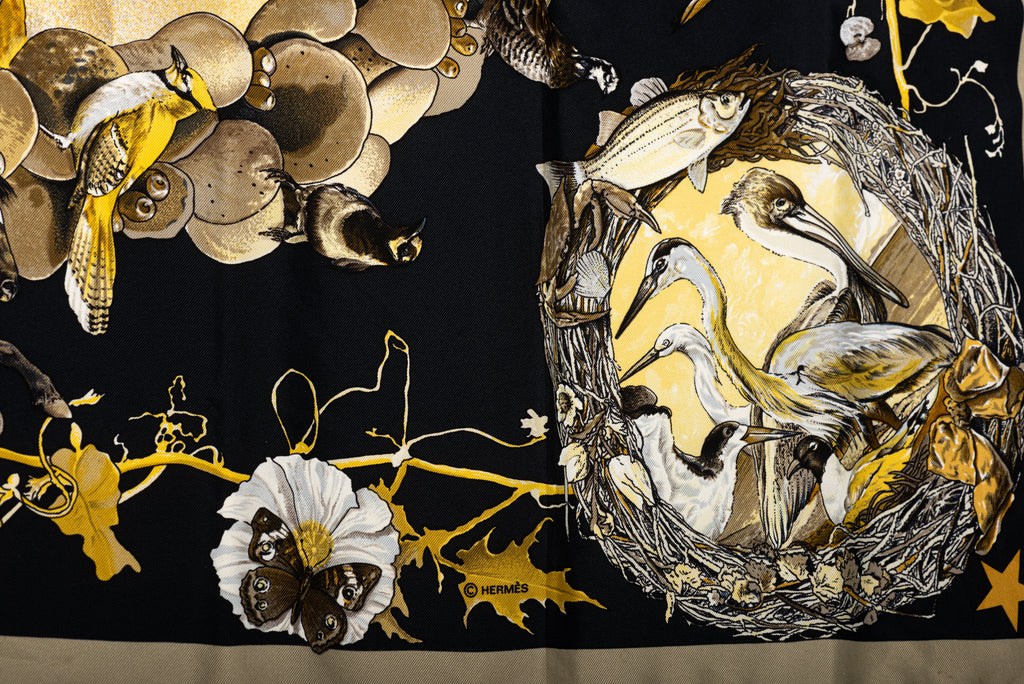 Hermès Black Texas Wildlife Silk Scarf