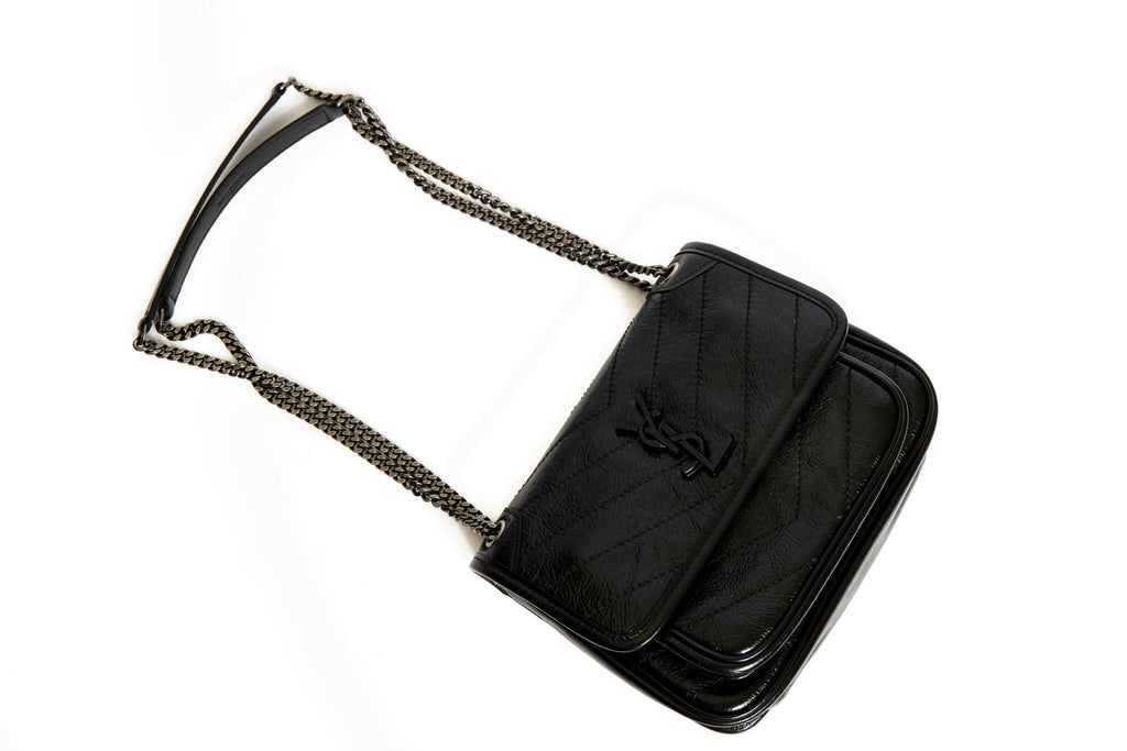 YSL New Black Patent Cross Body Bag