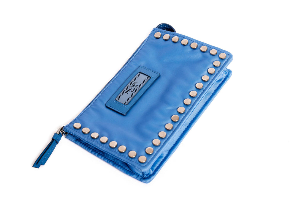 Prada Blue Fabric Metal Studded Pouch