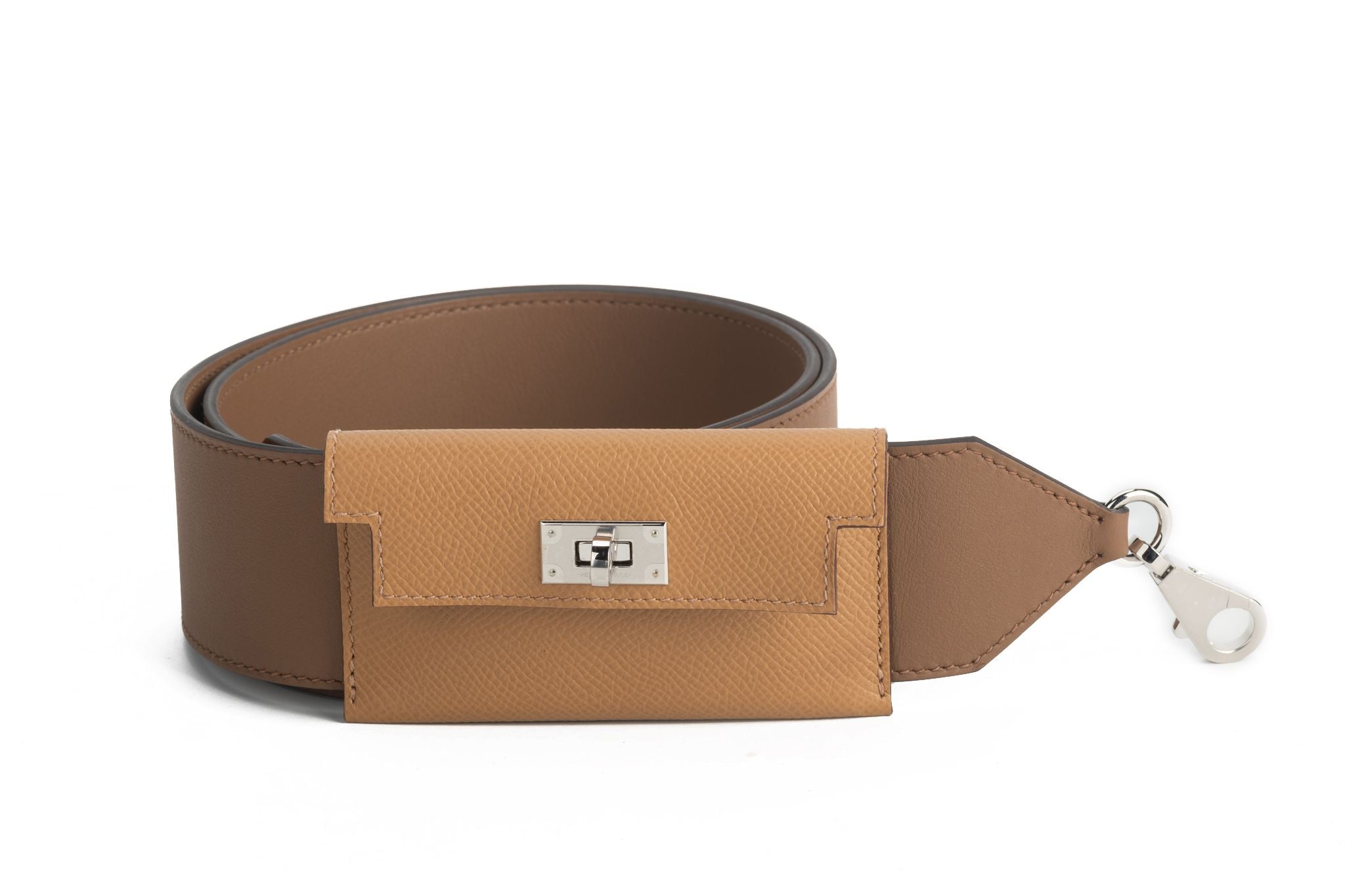 HERMES Bag strap Kelly Pochette Bandouliere Shoulder strap  Brown/SilverHardware