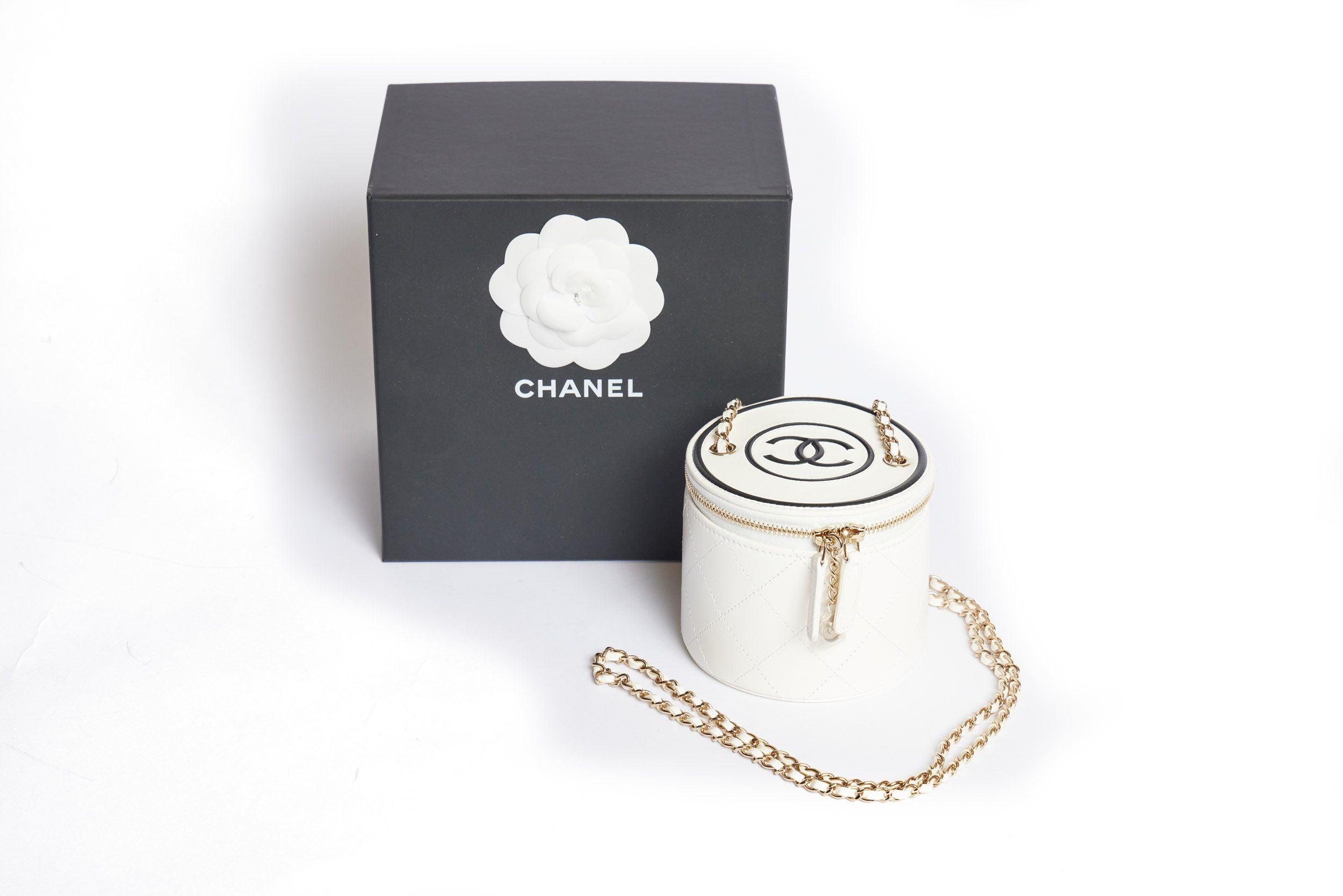 chanel white vanity bag