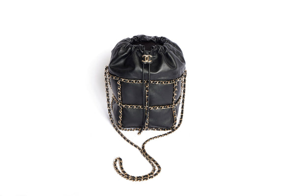 Chanel Drawstring Bucket Lamb Black | SACLÀB