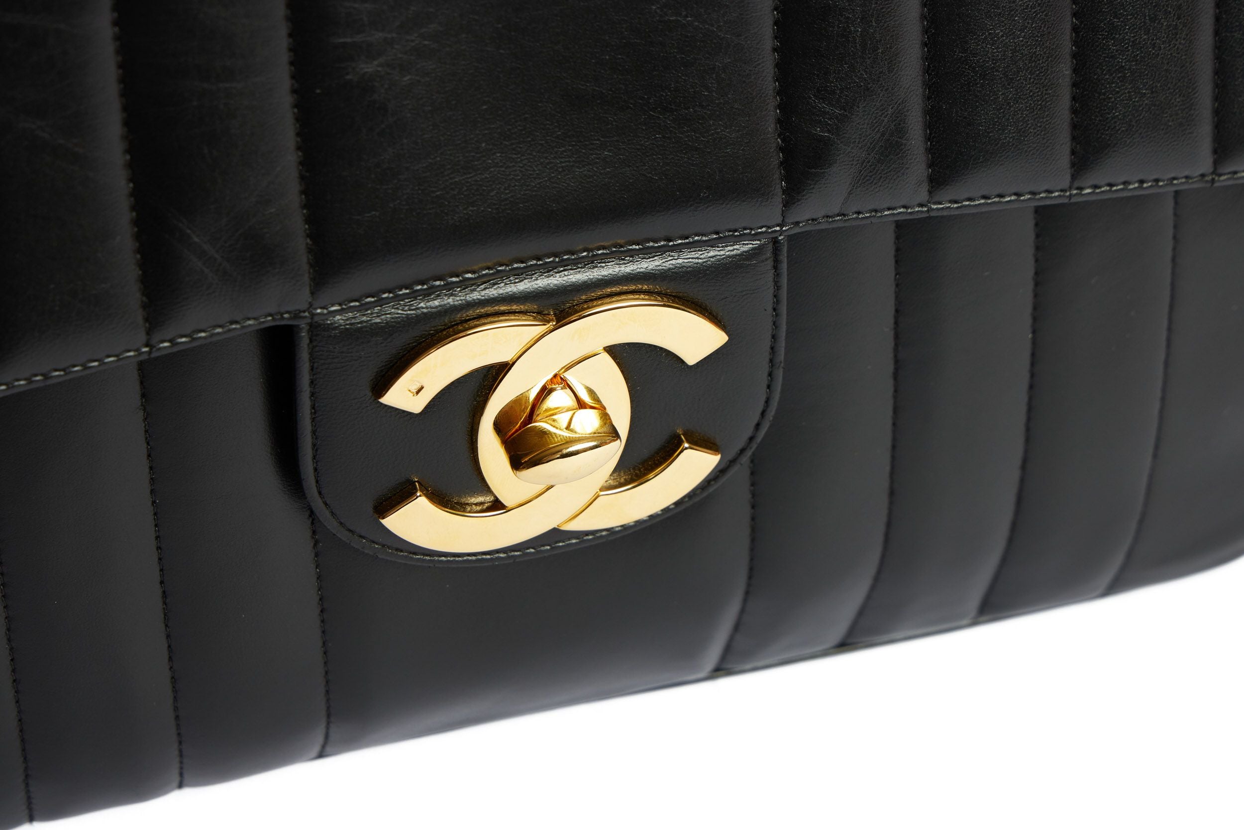 Chanel Black Chevron Leather Mademoiselle Vintage Flap Bag Chanel