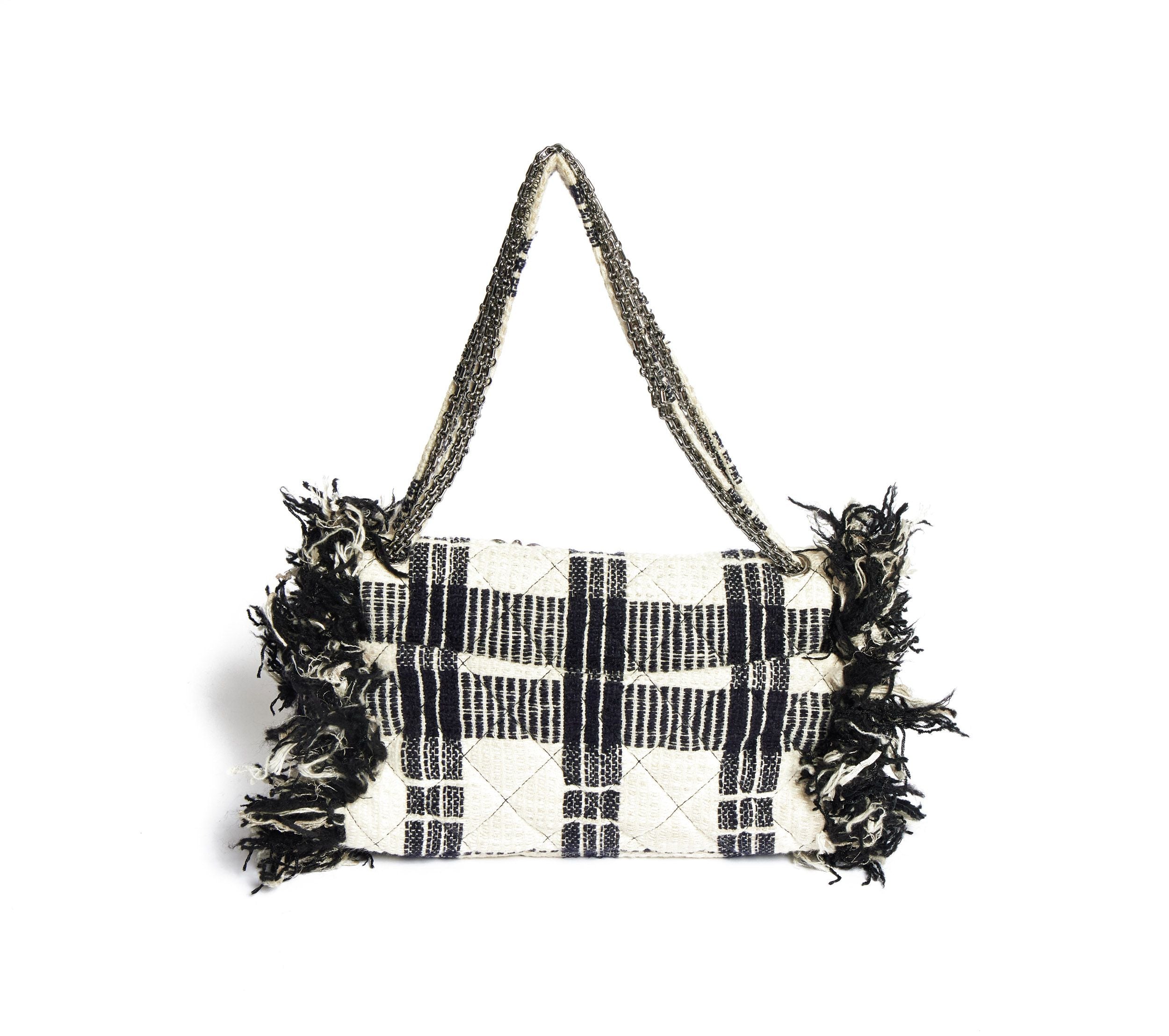 Chanel Fringe Bag Black White - Vintage Lux