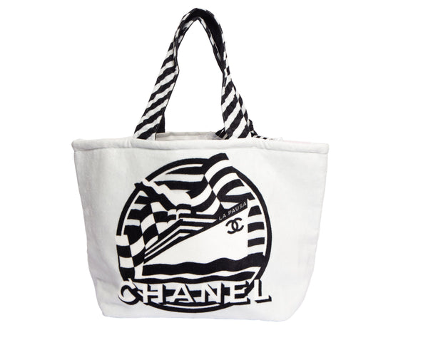Chanel La Pausa Tote Purse Bag Canvas 2019 Cruise Collection Pink Black &  White