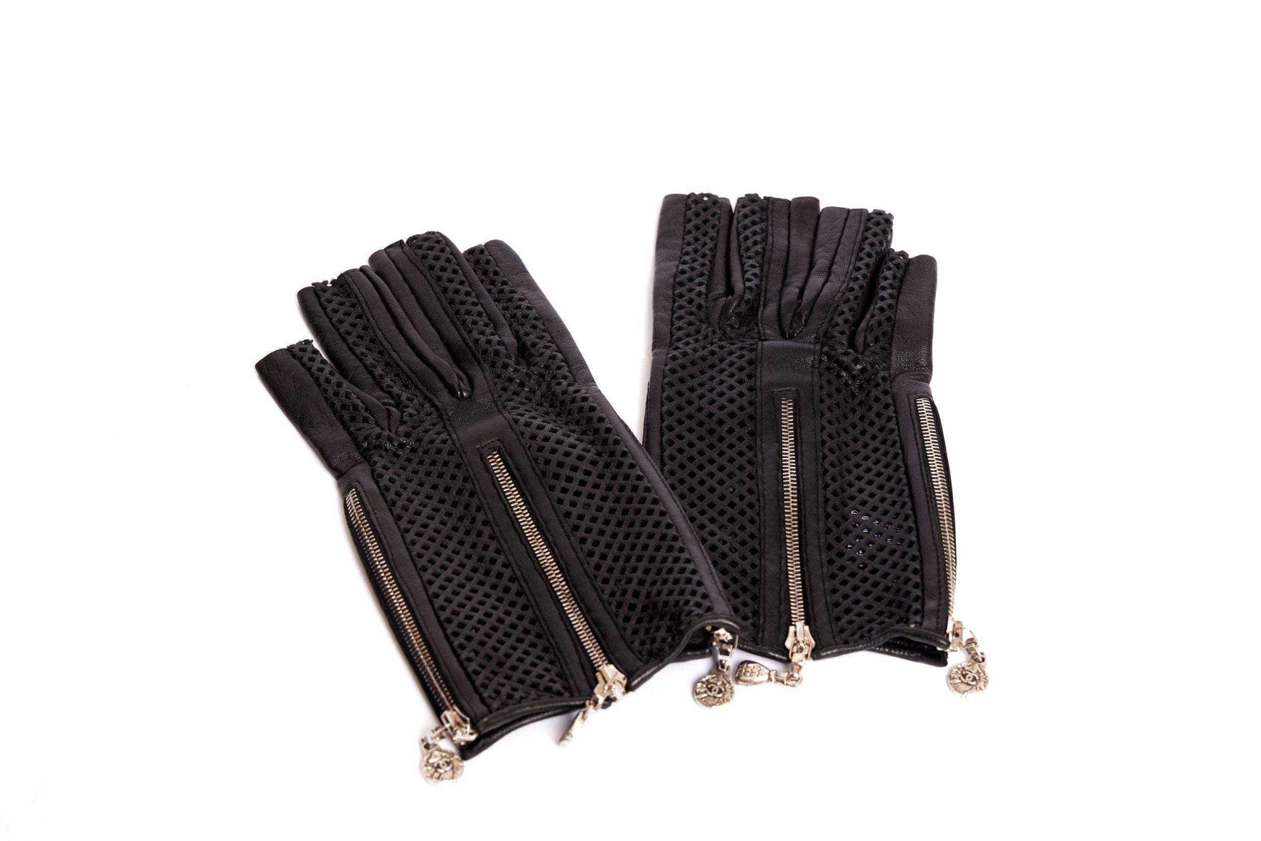 Chanel Black Lambskin Fingerless Gloves