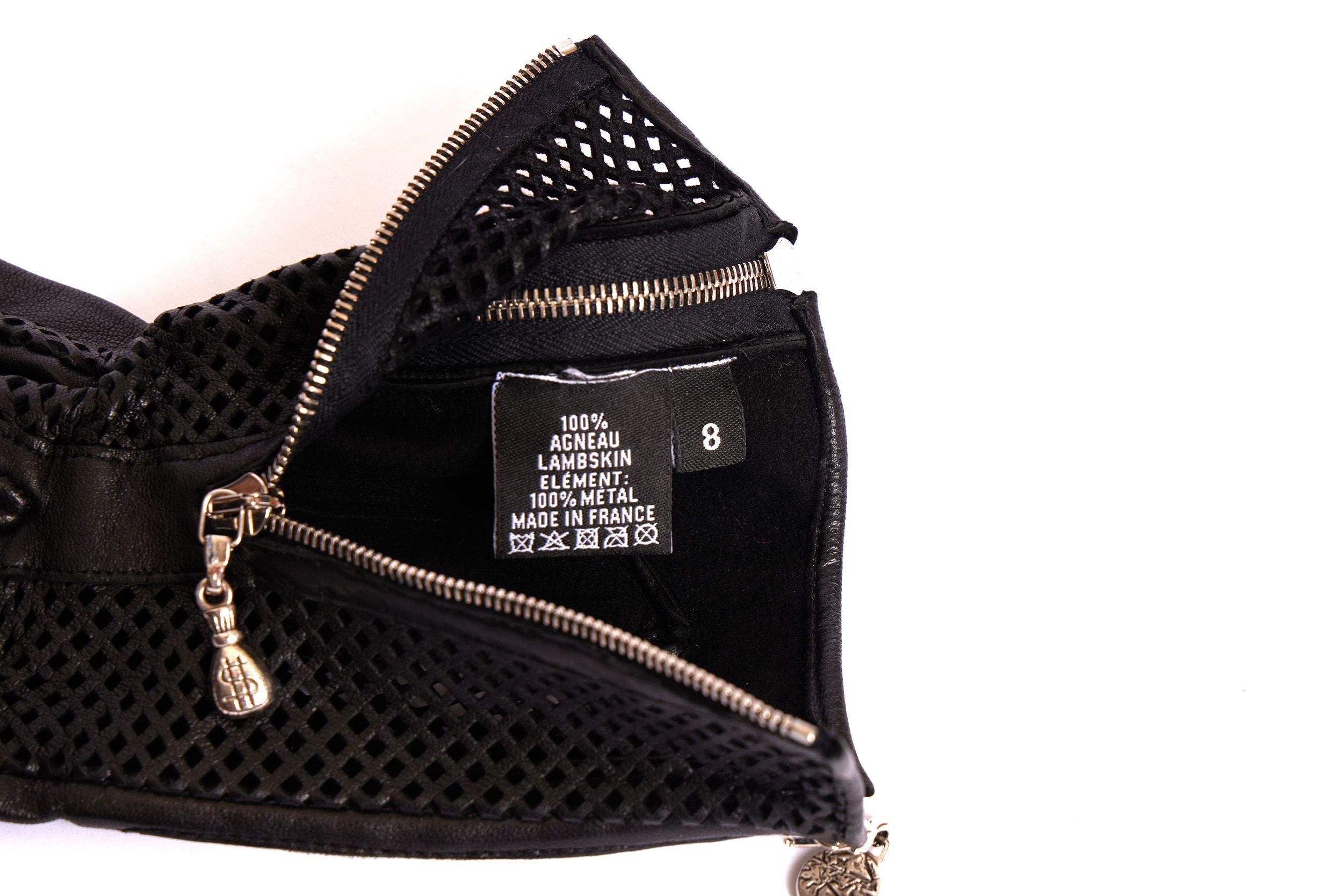 Chanel Black Lambskin Leather Fingerless Chain-link Gloves Size 7 - Yoogi's  Closet