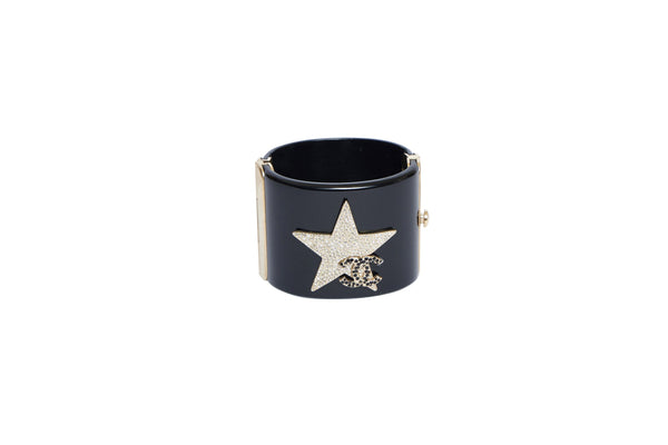 Chanel Black Lucite Cuff Bracelet Star - Vintage Lux