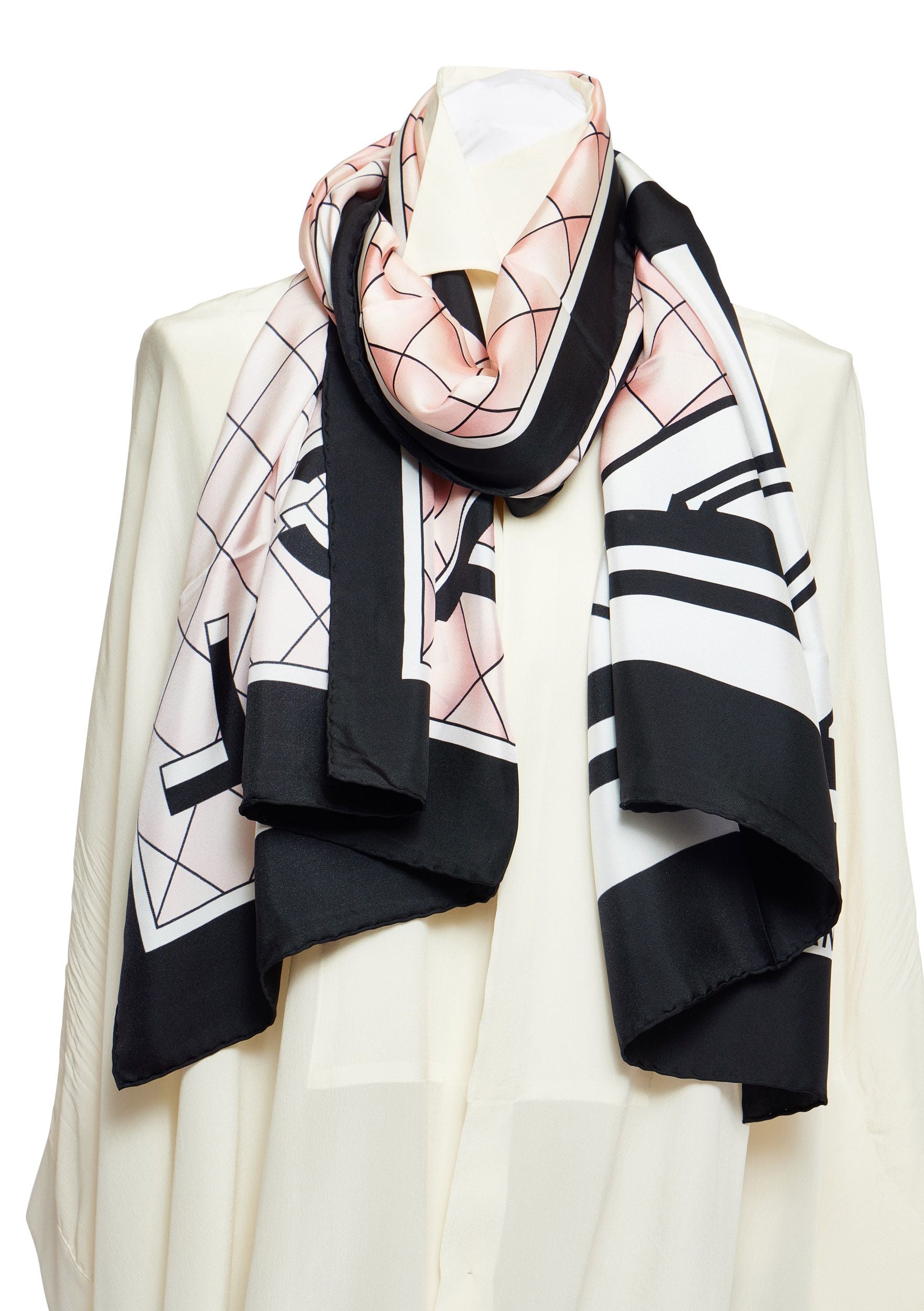 Chanel Black And Pink CC Logo Silk Shawl - Vintage Lux