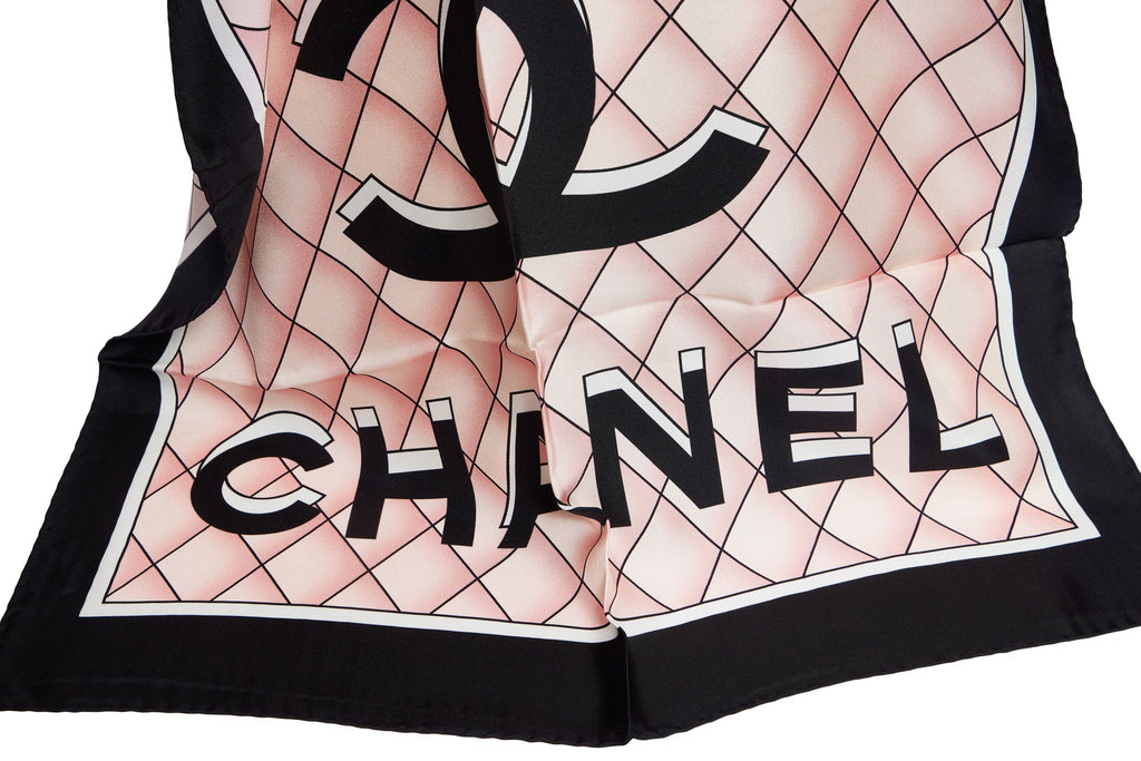 Chanel Black And Pink CC Logo Silk Shawl