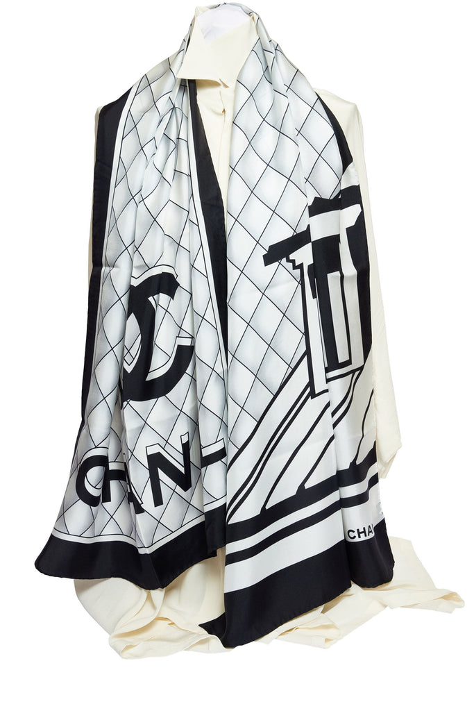 Chanel Black And White Silk Scarf