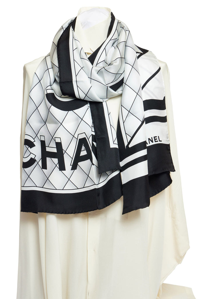Chanel Black And White Silk Scarf