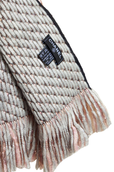 Chanel Pink Grey Metallic Wool Scarf