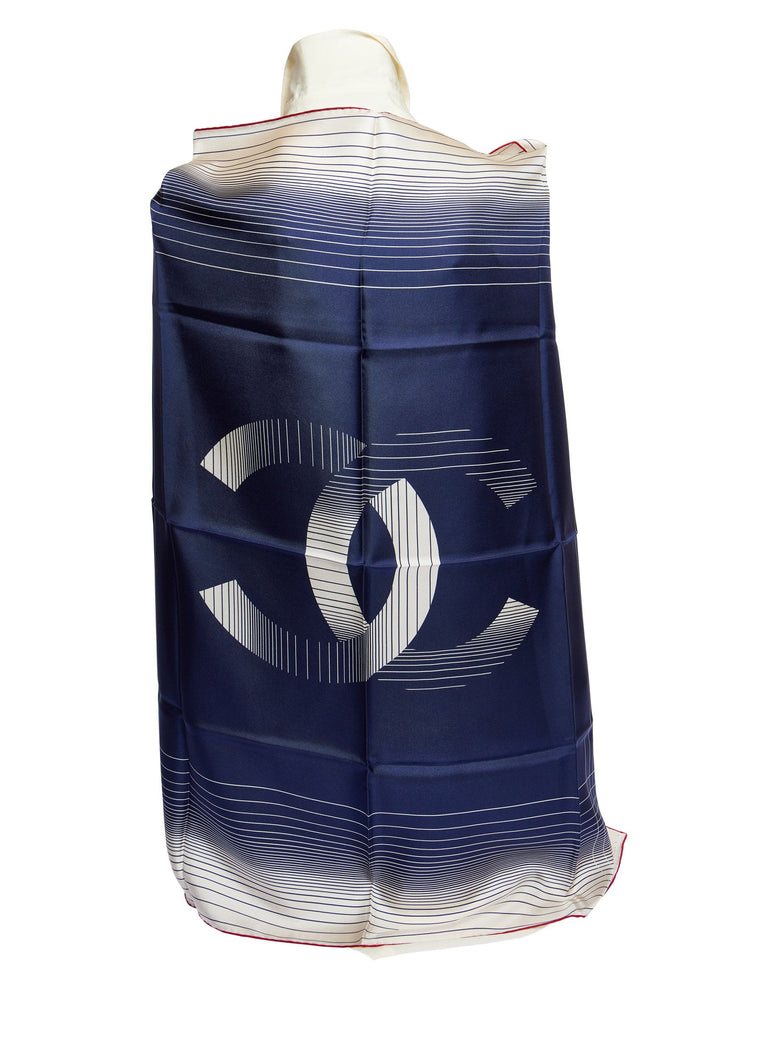 Chanel Blue Silk CC Logo Shawl